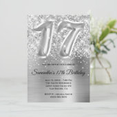 煌びやかなラメ入りシルバーグラマラス17歳の誕生日 招待状 (スタンド正面)