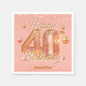 煌びやかなローズゴールドの40歳の誕生日お祝い スタンダードカクテルナプキン (正面)