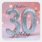 煌びやかな大人ピンクとシルバーグリッターの30歳の誕生日 スクエアシール (正面)