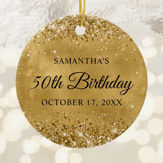 煌めくゴールドの50歳の誕生日 セラミックオーナメント