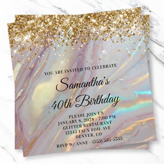 煌めくゴールドマーブルオパール 40歳の誕生日 招待状