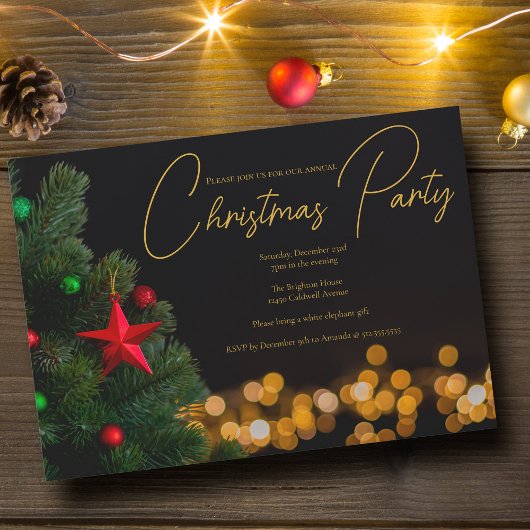 煌めくゴールドライト モダン クリスマスパーティー 招待状