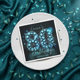 煌めくターコイズブルーのブラックダイヤモンド 80歳の誕生日 スタンダードカクテルナプキン