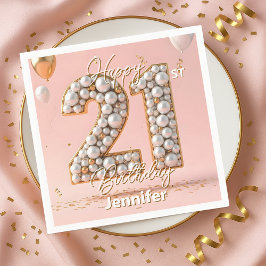 煌めくピンクとパールゴールドの21歳の誕生日 スタンダードカクテルナプキン