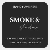 煙とシャドーキャンドル | 黒エレガントと白 スクエアシール (正面)