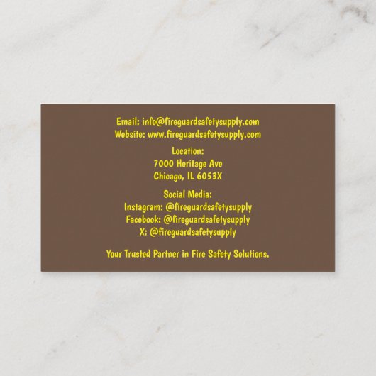 煙と赤の消火器の火災安全 名刺 (裏面)