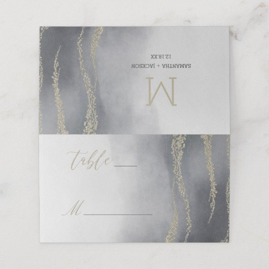 煙のエレガントテーブル番号の淡水色 プレイスカード (外部開封)