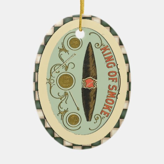 煙のタバコのヴィンテージのシガーのラベル王 セラミックオーナメント (正面)