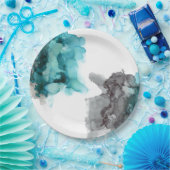 煙の多いティール(緑がかった色)と灰色のアルコールインク紙プレート ペーパープレート (パーティー)