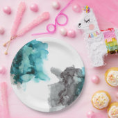 煙の多いティール(緑がかった色)と灰色のアルコールインク紙プレート ペーパープレート (パーティー)