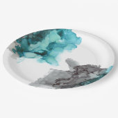 煙の多いティール(緑がかった色)と灰色のアルコールインク紙プレート ペーパープレート (アングル)