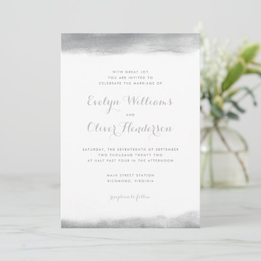 煙の灰色の水彩画のすくいの結婚式 招待状 (スタンド正面)