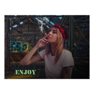 煙を楽しむ少女 ポスター