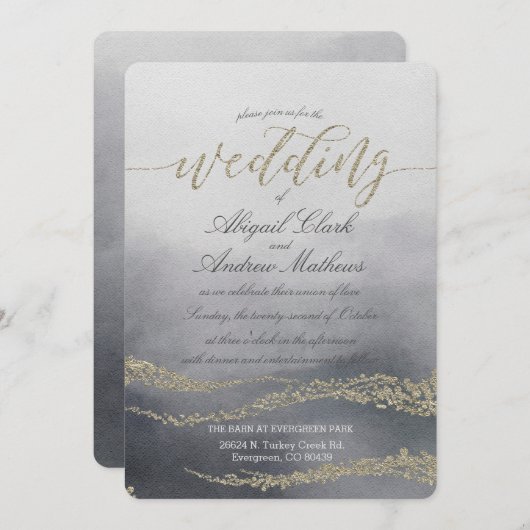 煙エレガントの水彩結婚式招待状 招待状 (正面/裏面)