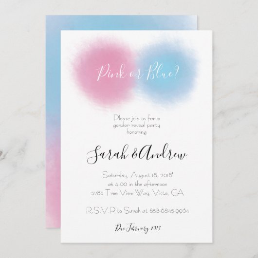 煙爆弾ジェンダー明らかにするパーティー煙爆弾ベビー 招待状 (正面/裏面)