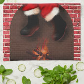 煙突からサンタを降ろす キッチンタオル (折り畳み)