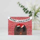 煙突からサンタを降ろす ポストカード (スタンド正面)