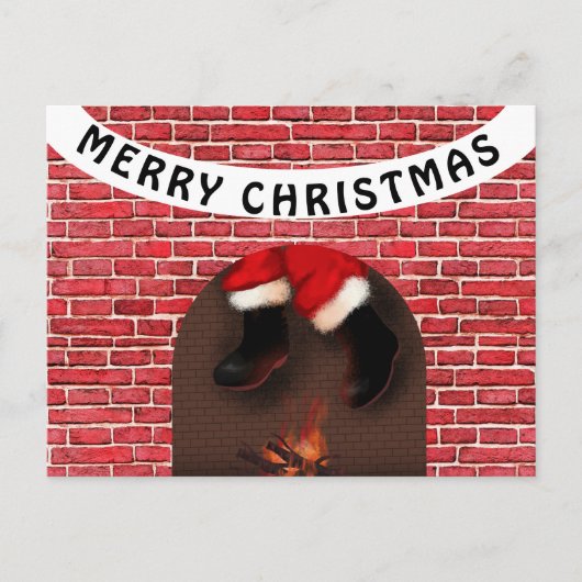 煙突からサンタを降ろす ポストカード (正面)