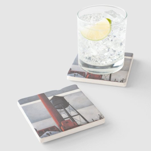 煙突と水の塔(by Charles Demuth) ストーンコースター (横)