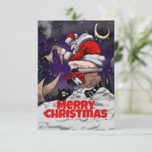 煙突の上に座っている漫画のサンタ サンキューカード (スタンド正面)