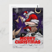 煙突の上に座っている漫画のサンタ ポストカード (正面/裏面)