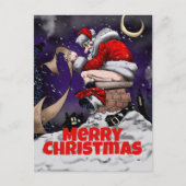 煙突の上に座っている漫画のサンタ ポストカード (正面)