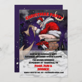 煙突の上に座っている漫画のサンタ 招待状 (正面/裏面)