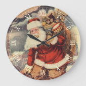 煙突の中のヴィクトリア調クリスマスのサンタクロース ラージ壁時計 (正面)