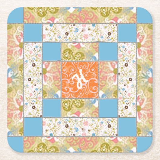 煙突キルトブロック紙コースター スクエアペーパーコースター (正面)