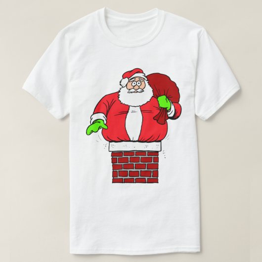 煙突間抜けのクリスマスでサンタクロースが逆さま Tシャツ (デザイン正面)