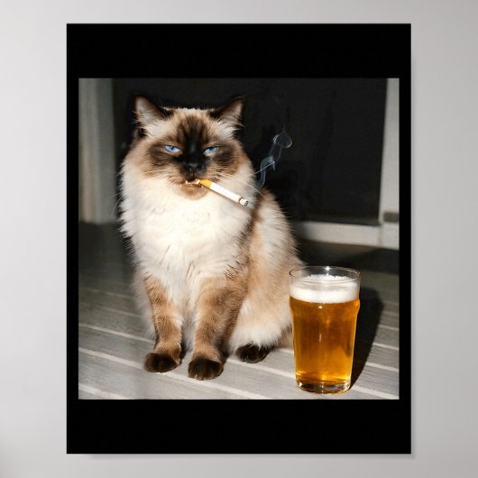 煙草を吸う猫 面白いラグドール猫 子猫 ビール ポスター (正面)