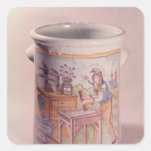 煙草家を描いたたばこポット スクエアシール (正面)