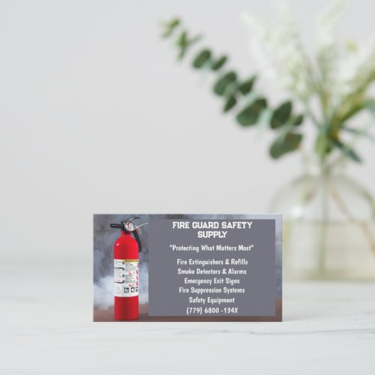 煙・赤消火器消火器防火事業 名刺 (スタンド正面)
