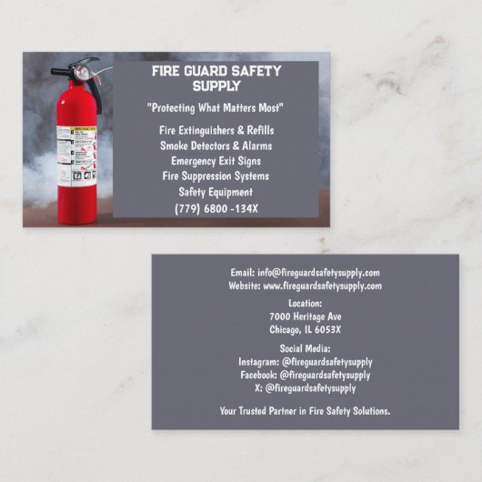 煙・赤消火器消火器防火事業 名刺 (正面/裏面)