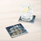 照らされたかわいらしクリスマスハウス スクエアペーパーコースター (インサイチュ)