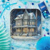 照らされたかわいらしクリスマスハウス ペーパープレート (パーティー)