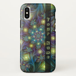 照らされた抽象芸術ブルーパープルフラクタル名 iPhone XSケース