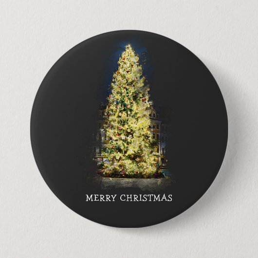 照らされた色彩の鮮やかクリスマスツリー 缶バッジ (正面)