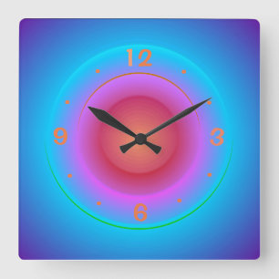 照らされた青い水オレンジピンクのRings>Wallclock スクエア壁時計