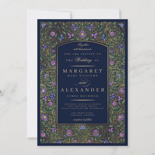 照らさ縁どれた結婚式招待状/フェイク金ゴールド 招待状 (正面)