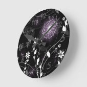 照光紫色の蝶と花のデザイン ラウンド壁時計 (傾斜)