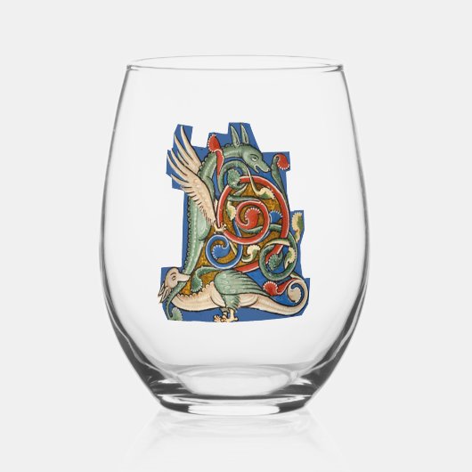 照明イニシャルL ステムなしワイングラス (正面)