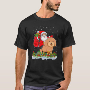 照明クリスマスおもしろいサンタクロース乗馬トイプードル Tシャツ