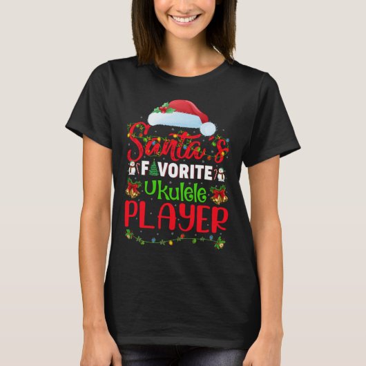 照明クリスマスサンタお気に入りののウクレレ選手Chri Tシャツ (正面)