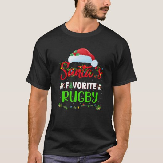 照明クリスマスサンタお気に入りのグビークリスマス Tシャツ (正面)