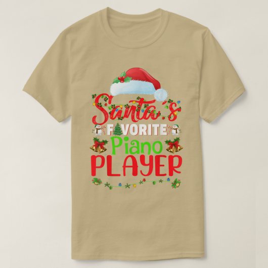 照明クリスマスサンタお気に入りのスピアノプレイヤークリスム Tシャツ (デザイン正面)