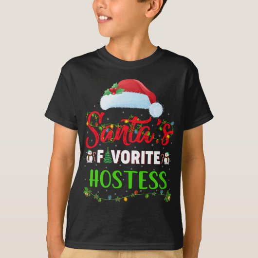 照明クリスマスサンタズホステスお気に入りのクリスマス Tシャツ (正面)