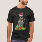 照明クリスマスサンタブルーヒーラードッグクリスマス Tシャツ (正面)