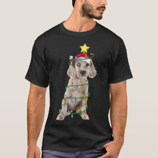 照明クリスマスツリーマッチングサンタイングリッシュセッターC Tシャツ