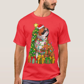 照明クリスマスツリーマッチングサンタイングリッシュブルドッグ Tシャツ